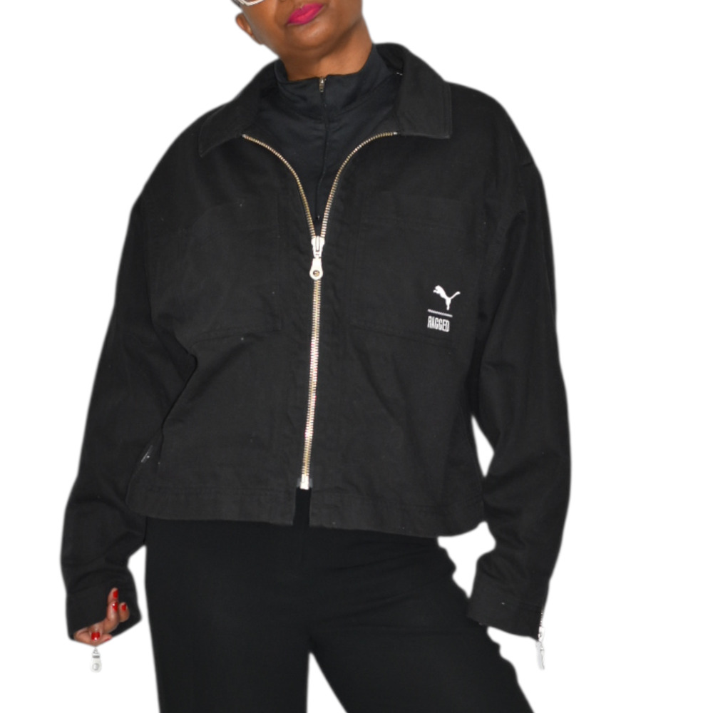 Puma Ragged Priest Twill Jacket Black Canvas Boxy Crop Utility Workwear Large